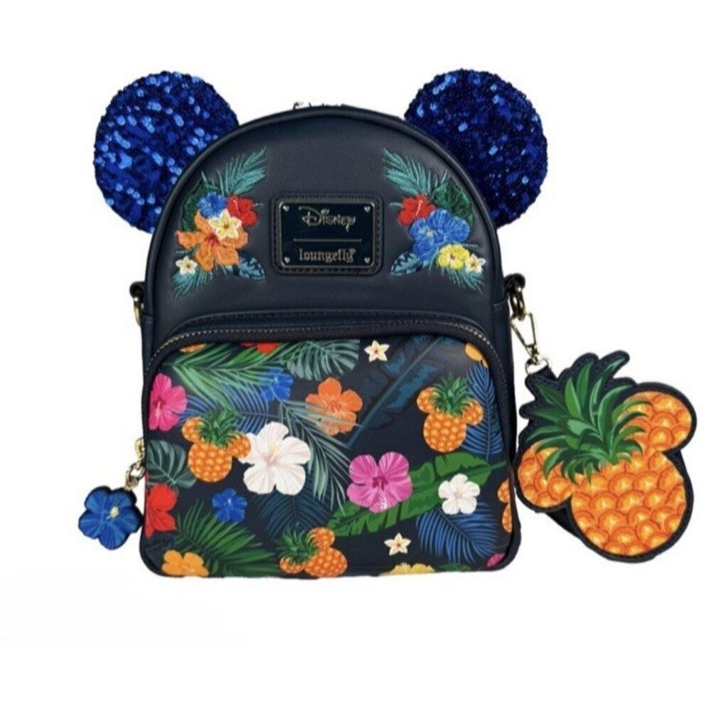 Aloha Mickey Convertible Mini Backpack Loungefly Sequin Pineapple Coin Bag NWT